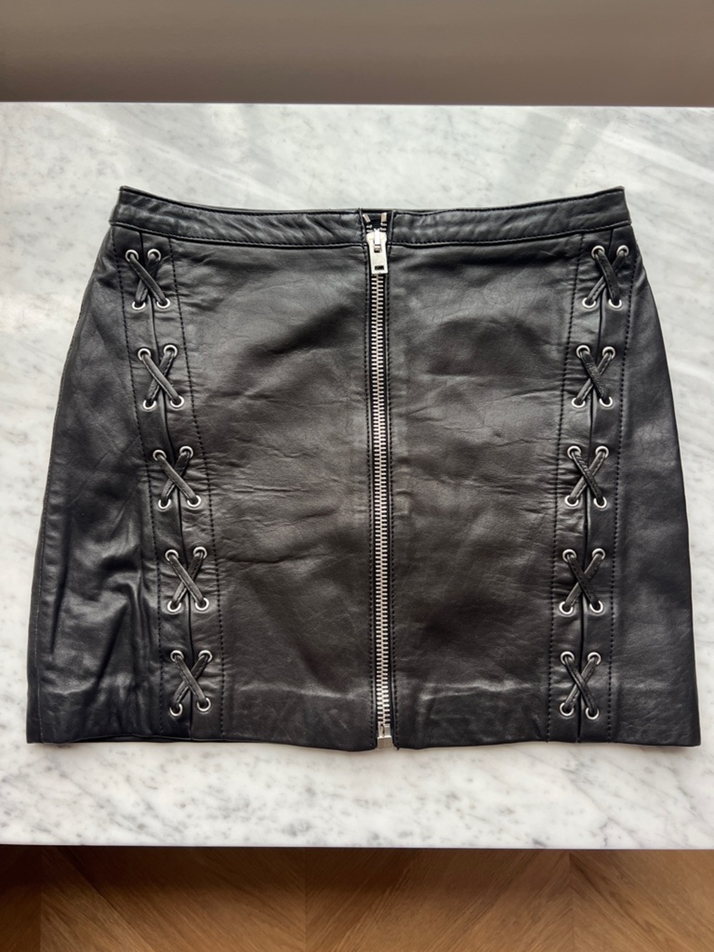 The Kooples Black Leather Lace-Up Mini Skirt